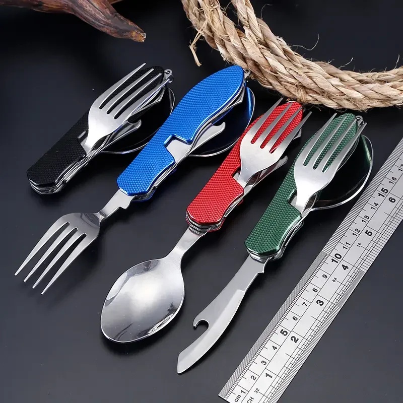 Weaning Spoon Set - Stainless Steel Cutlery 4in1 Outdoor Picnic