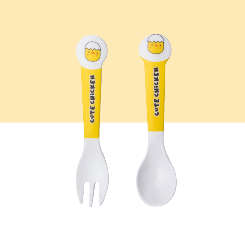 Cute Cartoon Chicken Bamboo Fi - Weaning Spoon Set recension och pris